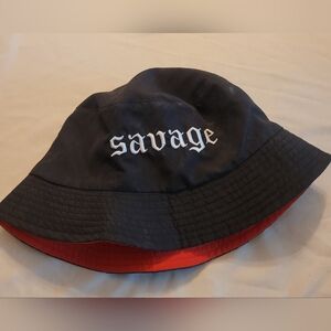 Black and Red Bucket Hat with 'Savage' Embroidery